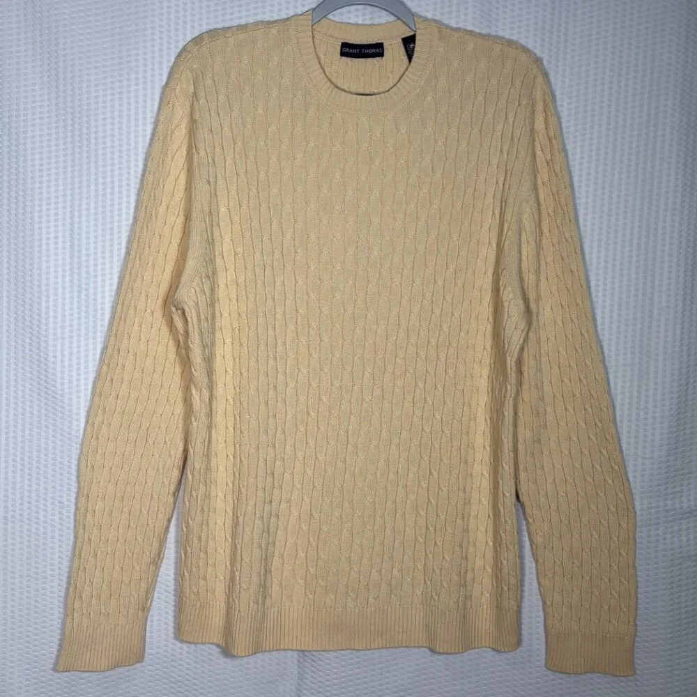 Grant Thomas Mens XL Cable Knit Old Money Sweater Tennis Preppy Academia Layers